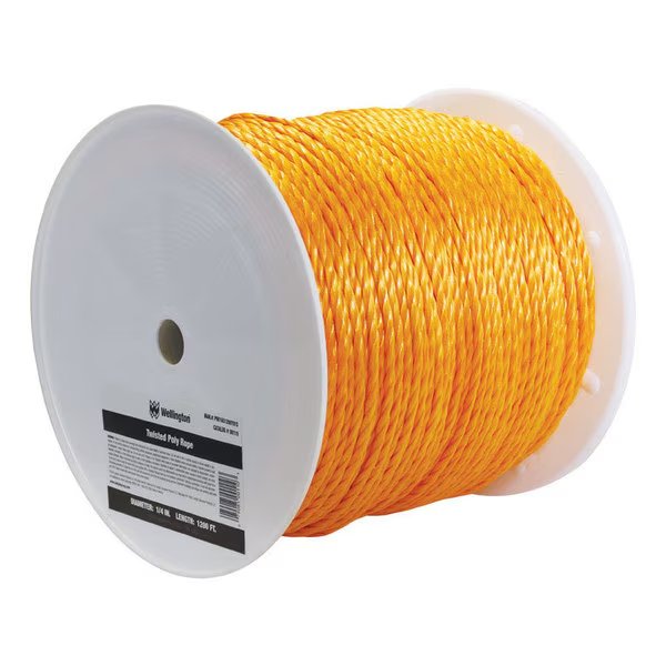 ROPE TWSTD YLW 1/4""X1200', Wellington, Mfr#: P9016S1200Y01S