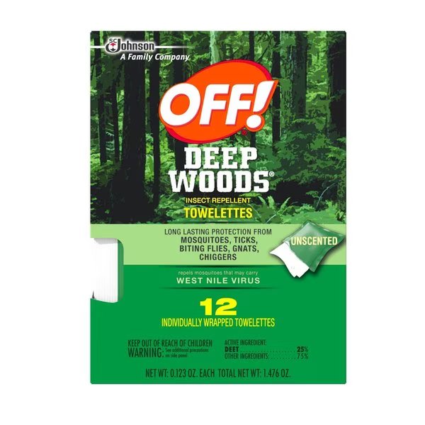 OFF! Deep Woods Insect Repellent Towelettes For Mosquitoes , 12PK, Off, Mfr#: 54996
