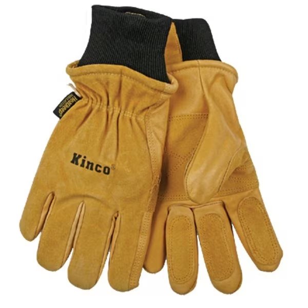 L Pigskin Leather Black/Gold Ski Gloves, Kinco, Mfr#: 901-L