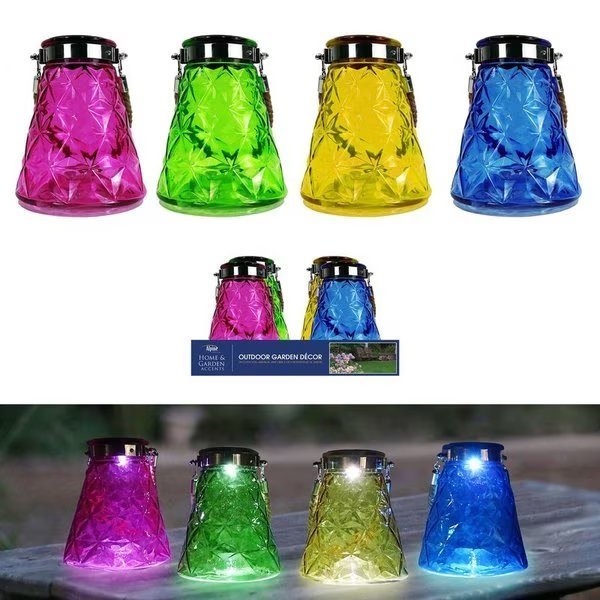 7 in. Glass Solar Textured Wasp Trap with LED Lights Solar Hanging Lantern Assorted, Alpine, Mfr#: HGY440ABB-8