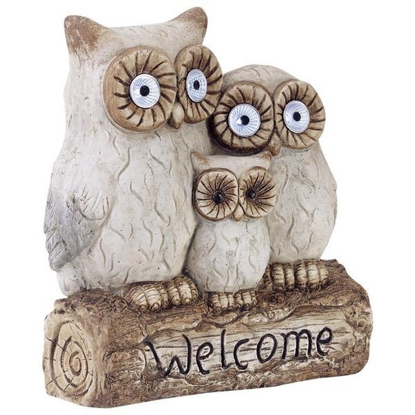 Fiberglass/Resin/Stone Gray 16 in. Owl Family Welcome Statue, Alpine, Mfr#: QWR476SLR
