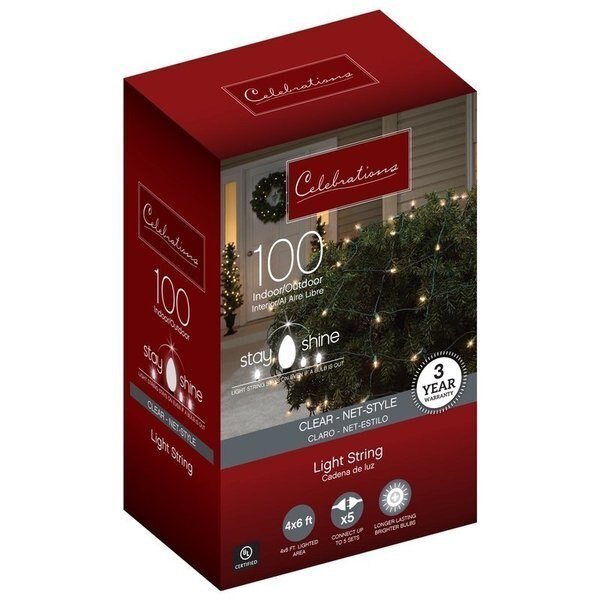 Stay Shine Incandescent Mini Clear/Warm White 100 ct Net Christmas Lights 6 ft., Celebrations, Mfr#: 44796-71
