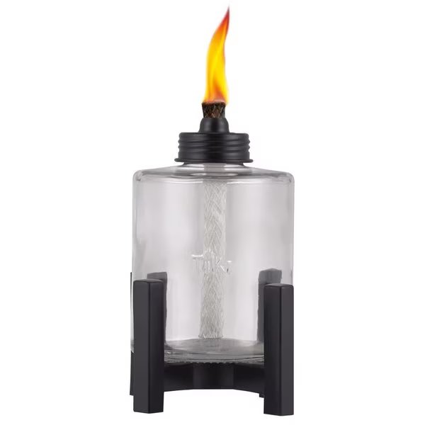 TIKI Black/Clear Glass/Metal 6.5 in. Elevated Tabletop Torch 1 pc, Lamplight, Mfr#: 1120062