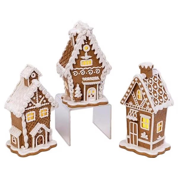 LED BrownWhite Lighted Gingerbread House Indoor Christmas Decor 7 in, Gerson, Mfr#: 2549780