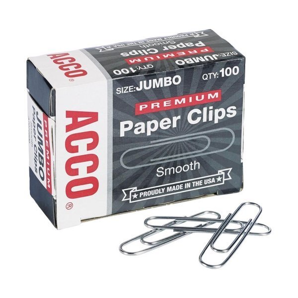 Premium Jumbo Silver Paper Clips , 100PK, Acco, Mfr#: A7072500G