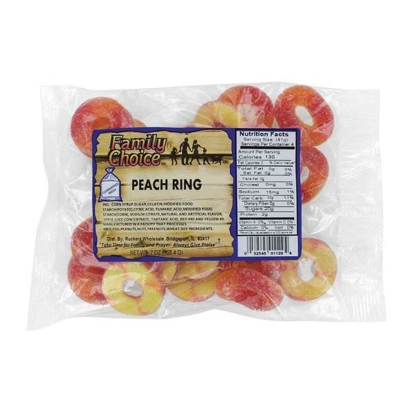 Family Choice Peach Rings Gummi Candy 7 oz, Ruckers, Mfr#: 1129