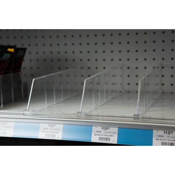 3 in. H X 1/2 in. W X 22 in. L Clear Lozier or Madix Fixtures Divider System Plastic, Kinter, Mfr#: 150191-ACE