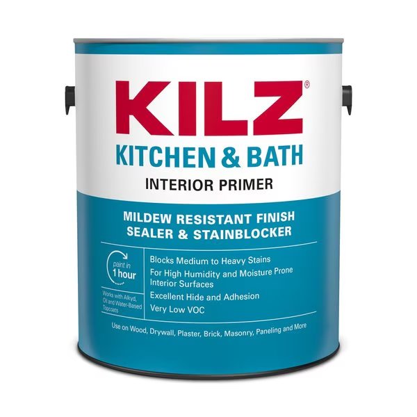 Kitchen & Bath White Flat Water-Based Primer and Sealer 1 gal, Kilz Premium, Mfr#: L204511