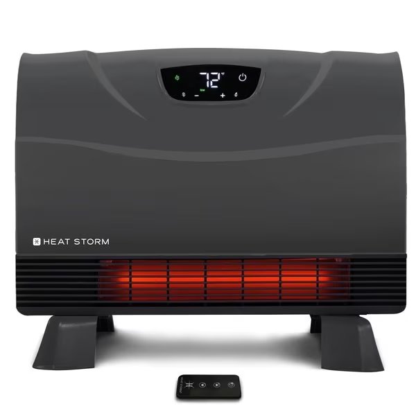 Infrared Space Heater, Floor or Wall Mount, Digital Display, Adjustable Thermostat, 1500W, 120V, Gray, Heat Storm, Mfr#: HS-1500-PHXG