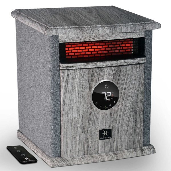 Infrared Space Heater, Floor Style, Cabinet Design, 1500 Watts, Digital Thermostat, 120 Volt, Gray, Heat Storm, Mfr#: HS-1500-ILODG