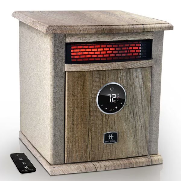 Infrared Space Heater, Floor Style, Cabinet Design, 1500 Watts, Digital Thermostat, 120 Volt, Tan, Heat Storm, Mfr#: HS-1500-ILODT
