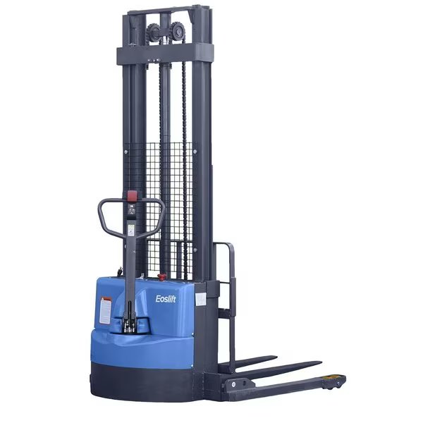 Heavy Duty Industrial Grade T12J Adjustable Base Leg and Forks Full Electric Lift and Travel Straddle Pallet Truck Stacker 3300 lbs. 141.7 in. lifting height with Lithium Battery, Eoslift, Mfr#: T15J