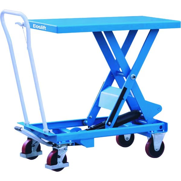 Industrial Grade Heavy Duty TA70 Manual Scissor Lift Table Cart 1543 lbs. Capacity, Table Size 20.5 in. x 39.7 in. with Swivel Rear Caster and Rigid Stationary Front Caster Wheels, Eoslift, Mfr#: TA70