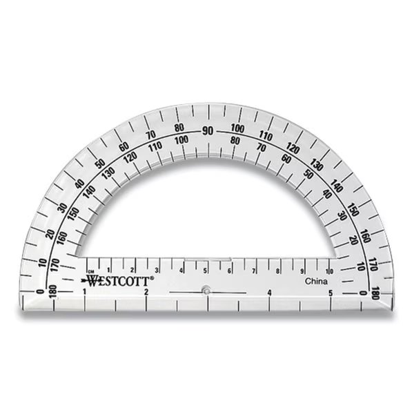 Protractor, Plastic, 180 Degree, 6" Ruler Edge/180 Degree, Clear, Westcott, Mfr#: 11200
