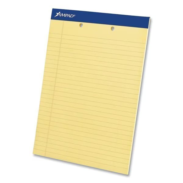 Perforated Writing Pads, Wide/Legal Rule, 50 Canary-Yellow 8.5 x 11.75 Sheets, 12PK, Ampad, Mfr#: 20-224