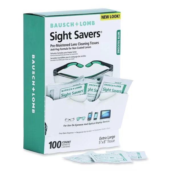 Sight Savers Pre-Moistened Anti-Fog Tissues with Silicone, PK100, Bausch + Lomb, Mfr#: 8576