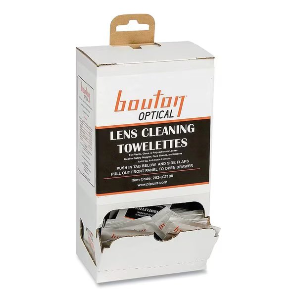 Optical Lens Cleaning Towelettes, Individually Wrapped in Dispenser Box, 100PK, Bouton, Mfr#: 252-LCT100