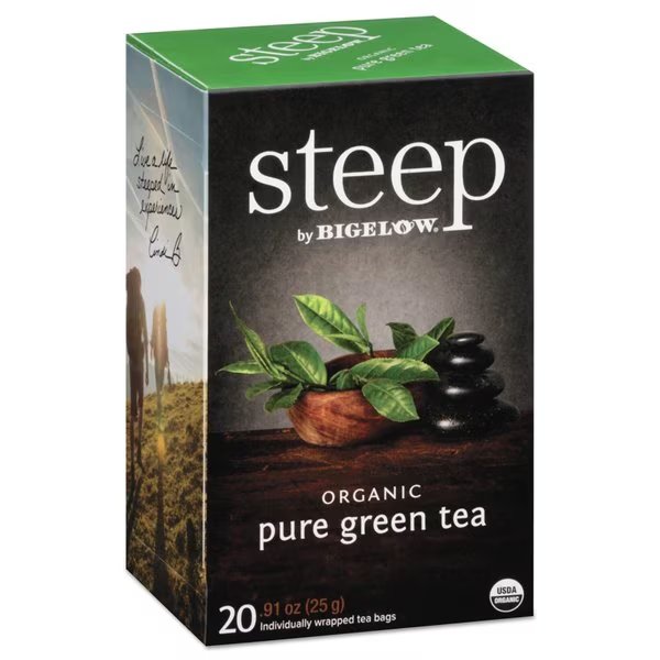 Steep Tea, Pure Green, 0.91 oz Tea Bag, PK20, Bigelow, Mfr#: RCB17703