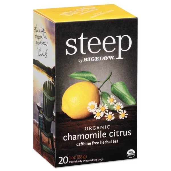 Steep Tea, Chamomile Citrus Herbal, 1 oz Tea Bag, PK20, Bigelow, Mfr#: RCB17707