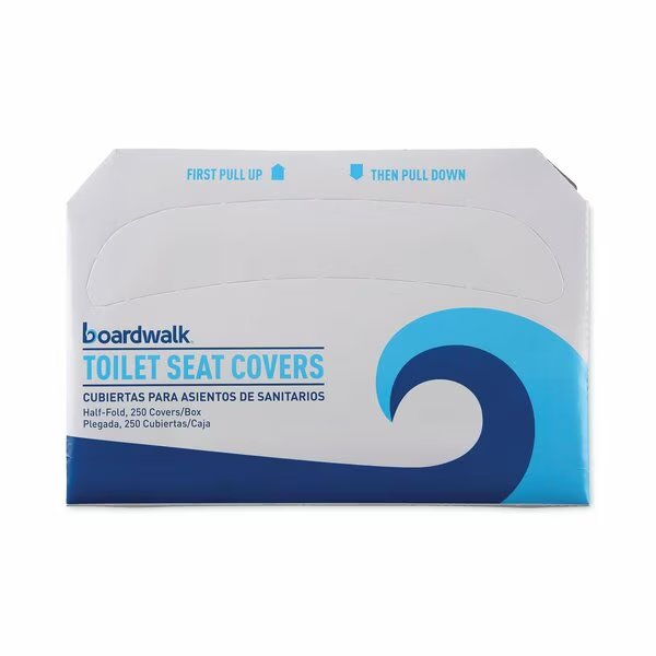 Toilet Seat Cover, 1/2 Fold, White, 250 Sheets, Boardwalk, Mfr#: BWK-1000