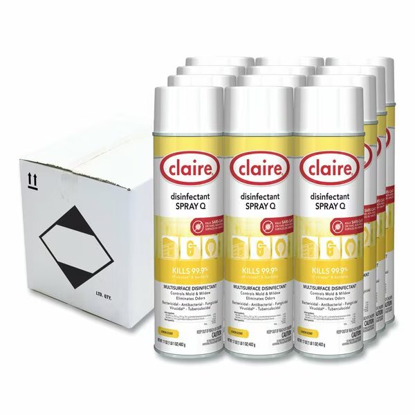 Spray Q Disinfectant, Lemon Scent, 17 oz Aerosol Spray, 12PK, Claire, Mfr#: CL1002
