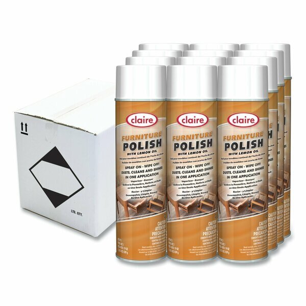 Furniture Polish with Lemon Oil, Lemon Scent; 19 oz Aerosol Spray, 12PK, Claire, Mfr#: CL811