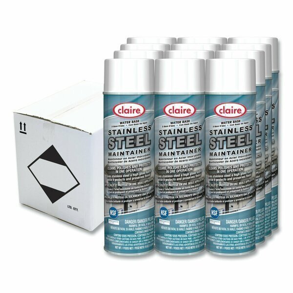 Stainless Steel Maintainer, Lemon Scent, 16 oz Aerosol Spray, 12PK, Claire, Mfr#: CL844