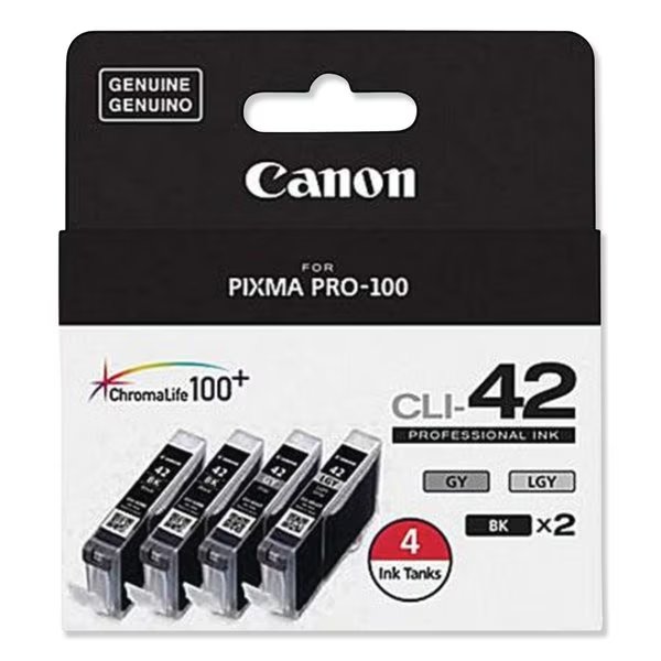 ChromaLife100+ Ink 6384B008 (CLI-42), Black/Gray/Light Gray, PK4, Canon, Mfr#: 6384B008