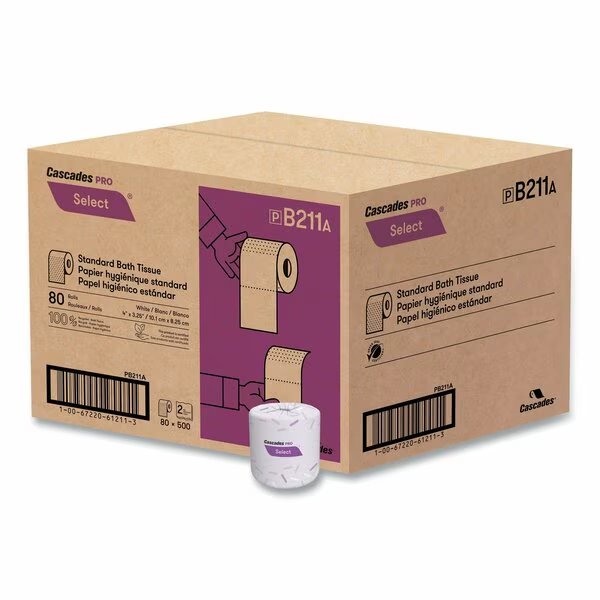 Select Standard Bath Tissue, 2-Ply, White, 500 Sheets/Roll, 80PK, Cascades Pro, Mfr#: B211