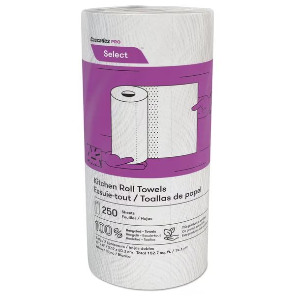 Select Perforated Roll Paper Towels, 2 Ply, 250 Sheets, 8", White, 12 PK, Cascades Pro, Mfr#: K250
