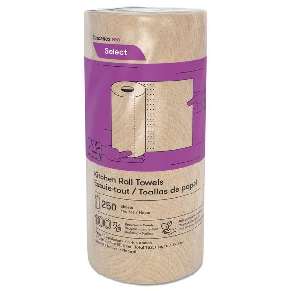 Select Perforated Roll Paper Towels, 2 Ply, 250 Sheets, 166.6 ft; 8", Natural, 12 PK, Cascades Pro, Mfr#: K251