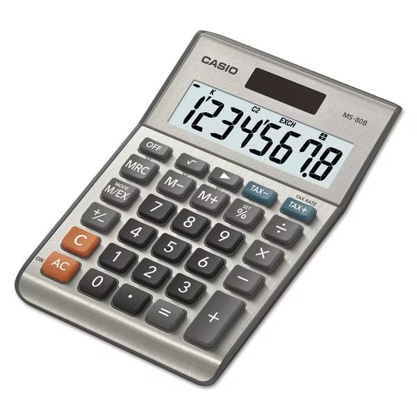 MS-80B Tax and Currency Calculator, 8-Digit LCD, Casio, Mfr#: MS-80B