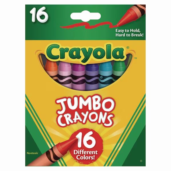 Jumbo Crayons, Assorted, 16/Box, 16PK