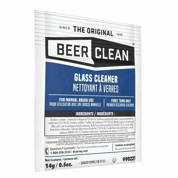 Beer Clean Glass Cleaner, Powder, .5oz Packet, PK100, Diversey, Mfr#: 990221