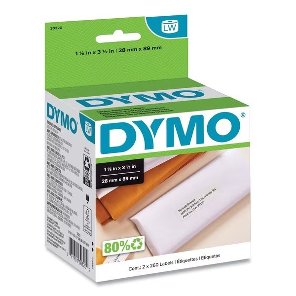 Address Label, 260/Roll, White, PK2, Dymo, Mfr#: 30320