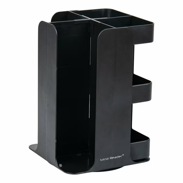 Anchor 8-Compartment Coffee Cup, Lid, and Condiment Carousel Countertop Organizer, 8x8x12, Black, Mind Reader, Mfr#: CUPOSPIN-BLK