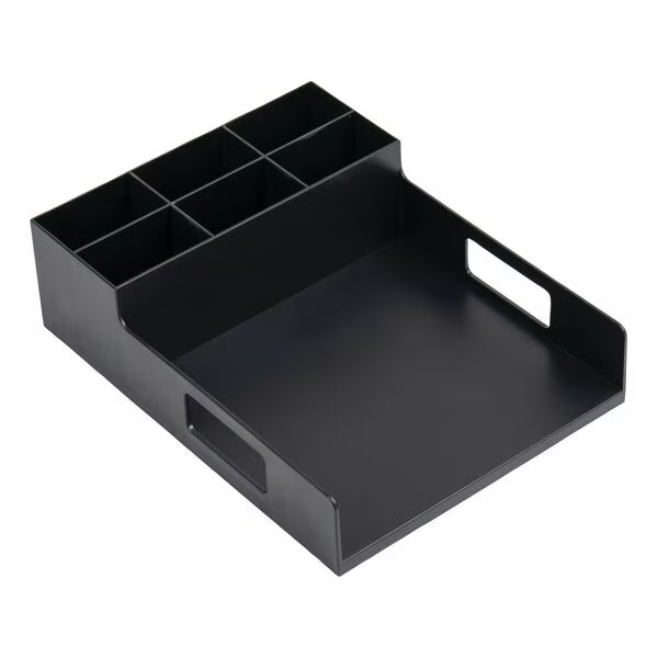 Network Collection Utensil, Napkin and Plate Countertop Organizer, 15.2x11.5x4.45, Plastic, Black, Mind Reader, Mfr#: PSNAPUT-BLK