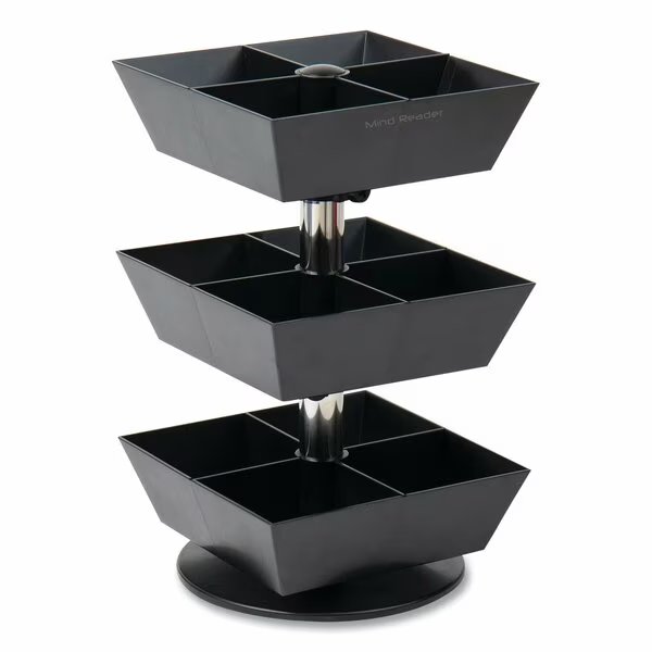 Anchor 3-Tier 12-Compartment Tea and Condiment Carousel Countertop Organizer, 6.75x6.75x11.5, Black, Mind Reader, Mfr#: TEASWIV3T-BLK