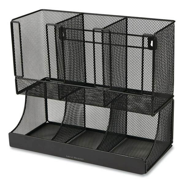 Network Collection 2-Tier 6-Compartment Coffee Cup and Condiment Countertop Organizer, Black, Mind Reader, Mfr#: UPMESH-BLK