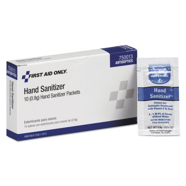 Gel Hand Sanitizer Packets for Unitized/First Aid Stations, 0.9g, PK10, First Aid Only, Mfr#: 750013