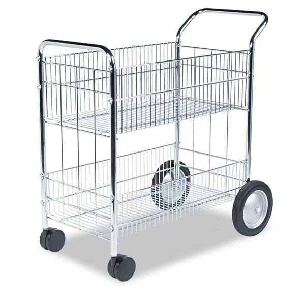 Wire Mail Cart, 21-1/2x37.5x39-1/4, Chrome, Fellowes, Mfr#: 40912
