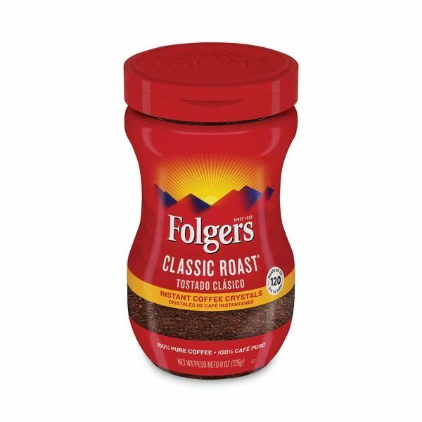 Instant Coffee Crystals, Classic Roast, 8 oz Jar, Medium, Folgers, Mfr#: 2550020629