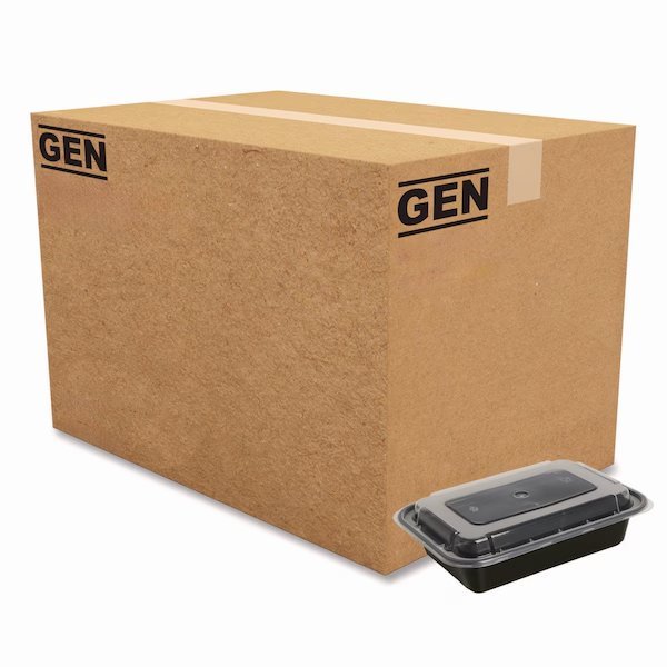 Food Container, 16 oz, 7.48 x 5.03 x 2.04, Black/Clear, Plastic, 150PK, Gen, Mfr#: FCPP-BC-16RECT