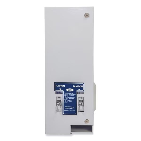 Dual Sanitary Napkin/Tampon Dispenser, Coin, 11 1/8 x 7 5/8 x 26 3/8, White, Hospeco, Mfr#: D1-25