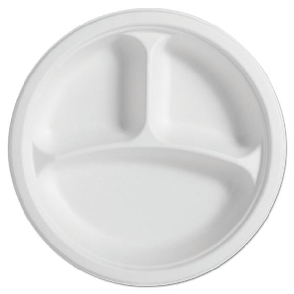 PaperPro Naturals Fiber Round Plates, 3-Comp, 10 1/4", Natural, PK500, Chinet, Mfr#: 25777