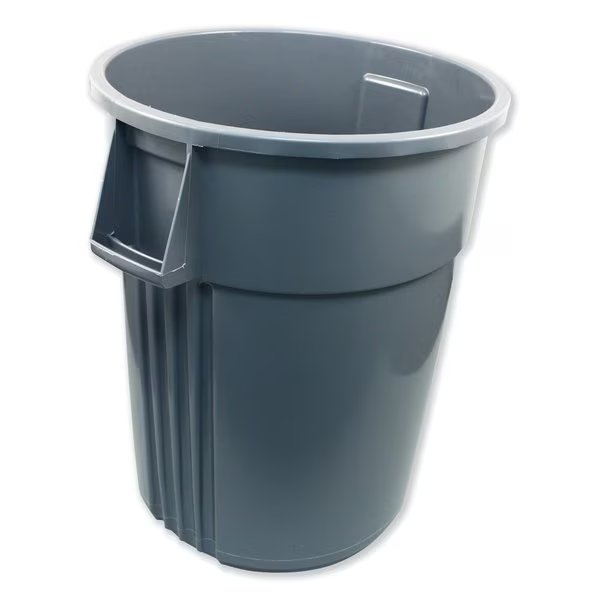 55 gal Round Trash Can, Gray, Open Top, Plastic, Impact Products, Mfr#: IMP 7755-3
