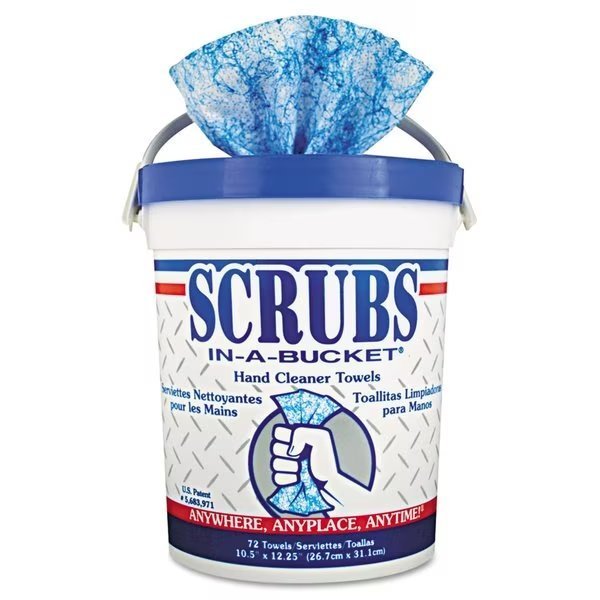 Hand Cleaner Towels, 10 x 12, Blue/White, 72/Bucket, PK6, Scrubs, Mfr#: 42272