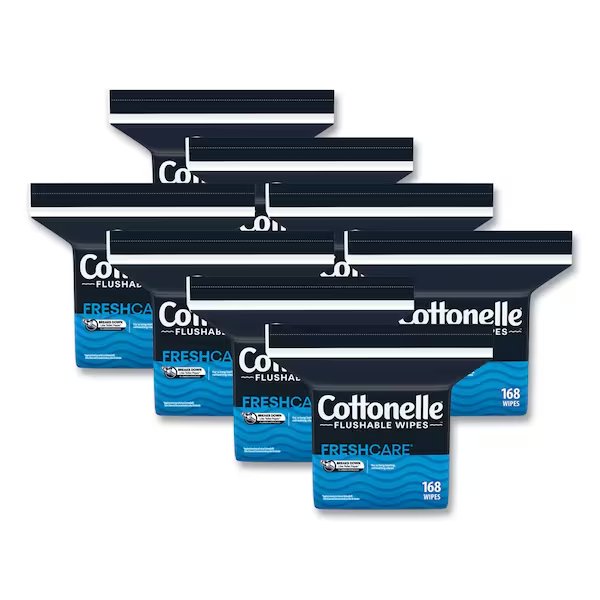 Fresh Care Flushable Cleansing Cloths, White, 5x7 1/4, 168/Pack, PK8, Cottonelle, Mfr#: 10358CT