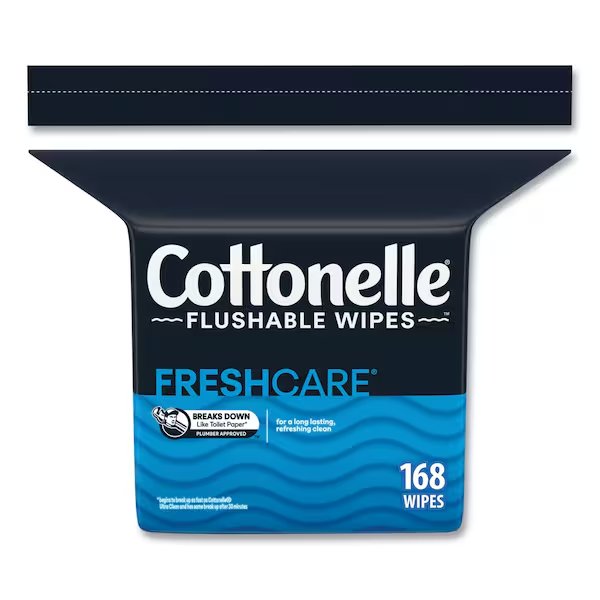 Fresh Care Flushable Cleansing Cloths, White, 5 x 7 1/4, 168/Pack, Cottonelle, Mfr#: 10358