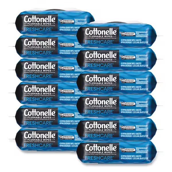 Fresh Care Flushable Cleansing Cloths, White, 3.75 x 5.5, 42/Pack, PK8, Cottonelle, Mfr#: KCC 36734CT